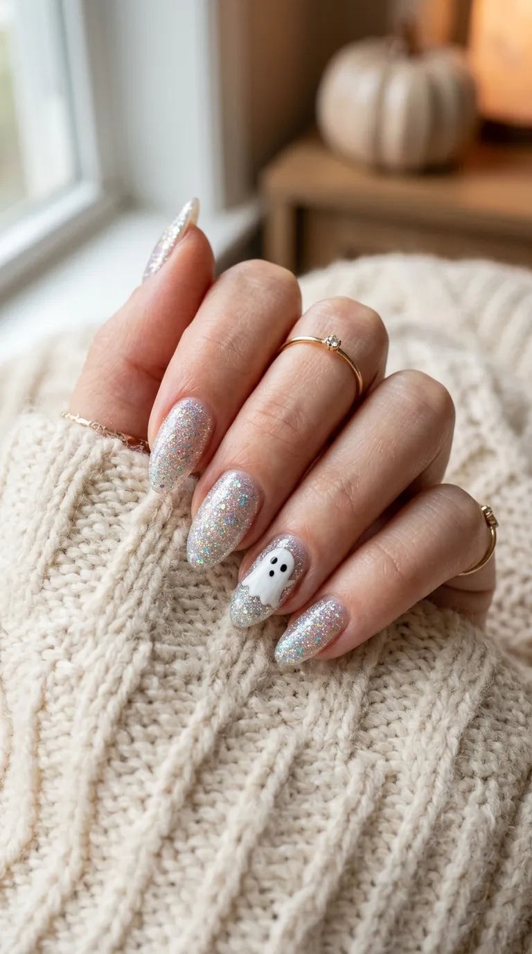 15. Glitter Ghost Nail