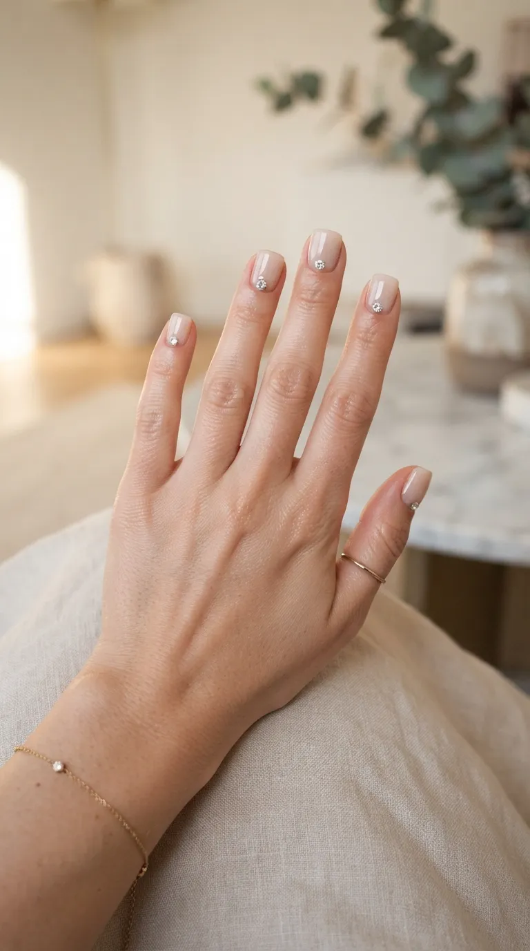 15. Rhinestone and Gem Embellished Short Square Nails