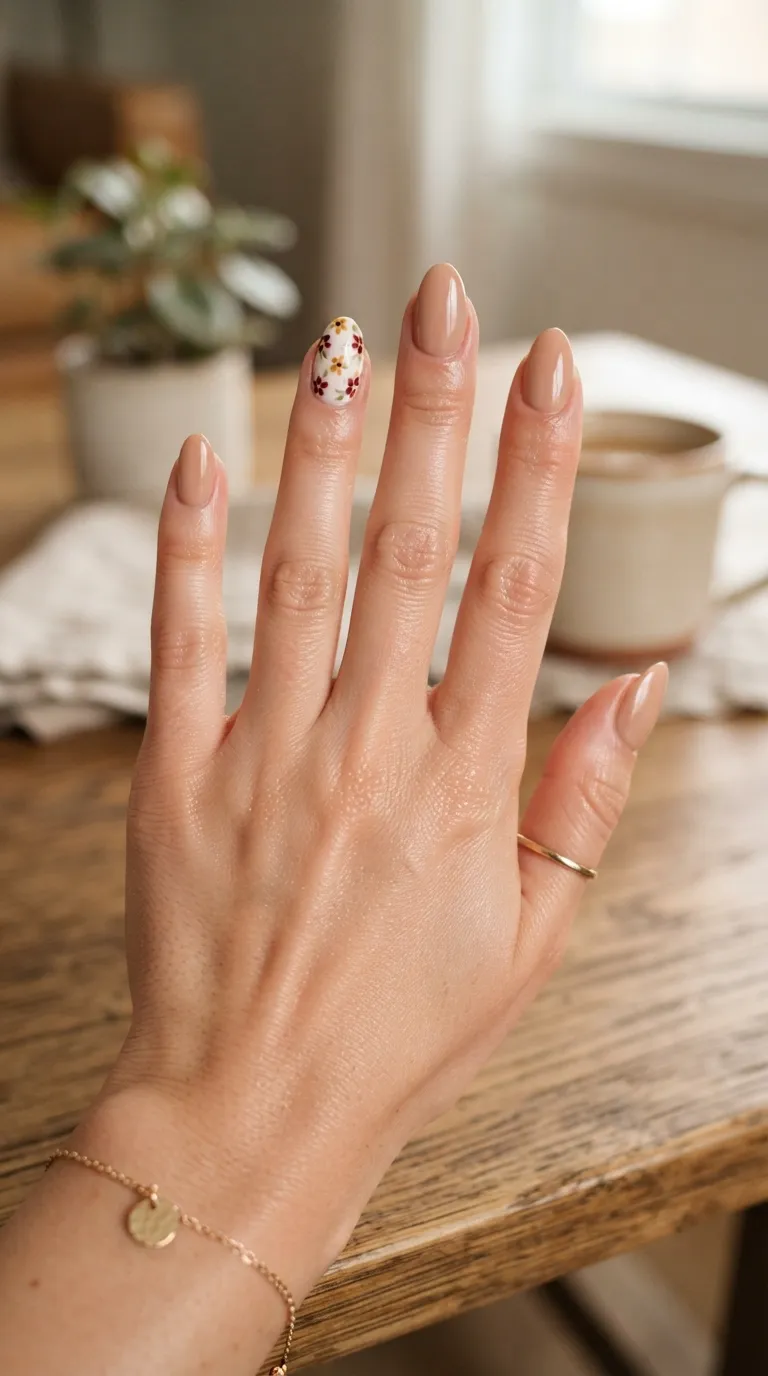 16. Autumn Floral Accent Nail
