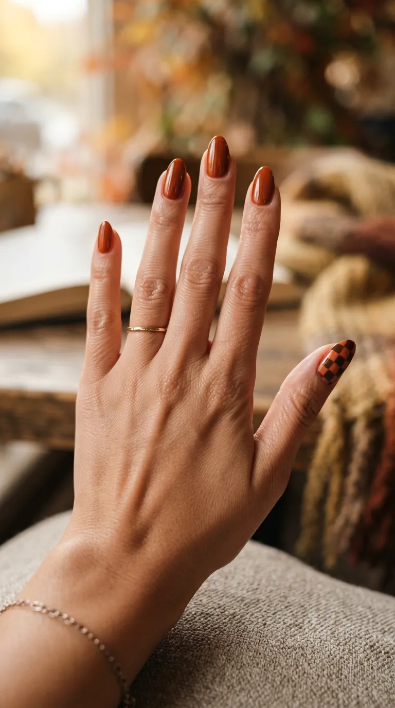 16. Checkerboard Fall Nails