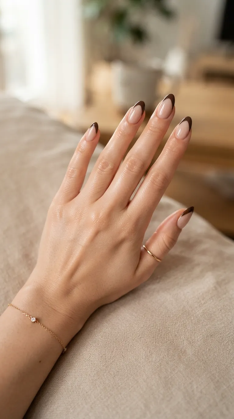 16. Chocolate Brown French Tips
