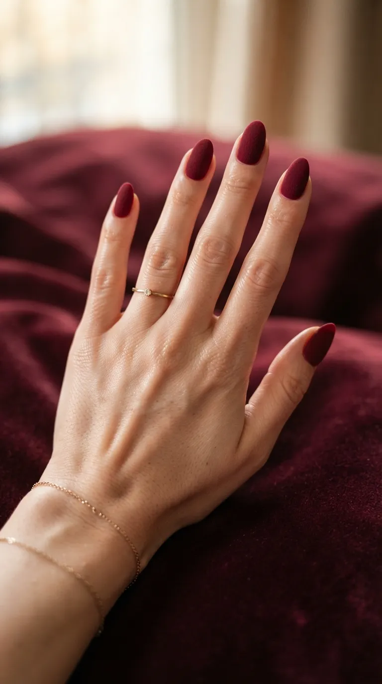 19. Deep Red Velvet Nails