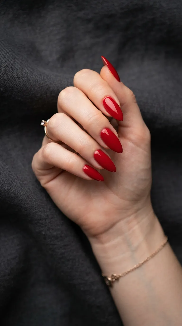 2. Bold Red Almond Nails