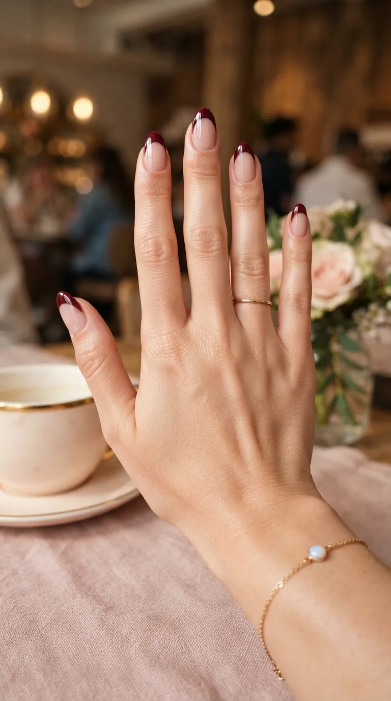 3. French Tip in Burgundy