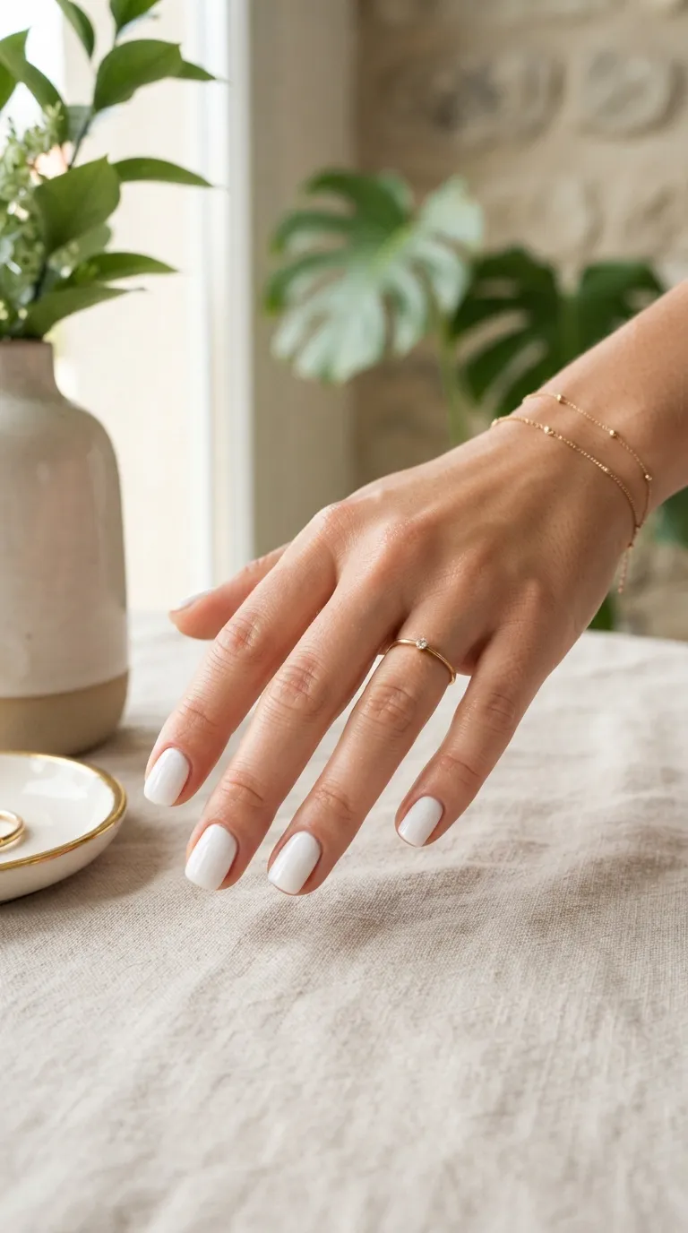 4. Classic White Short Square Nails