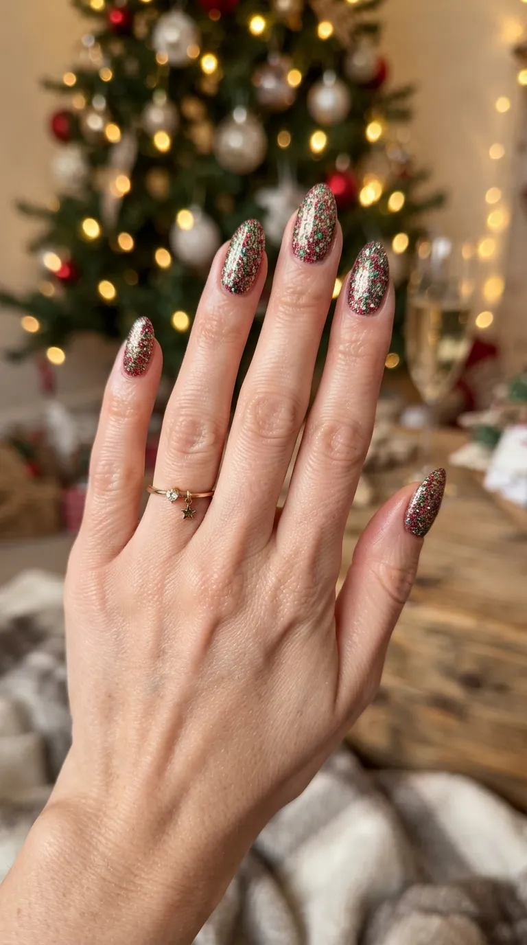 6. Glitter Almond Nails