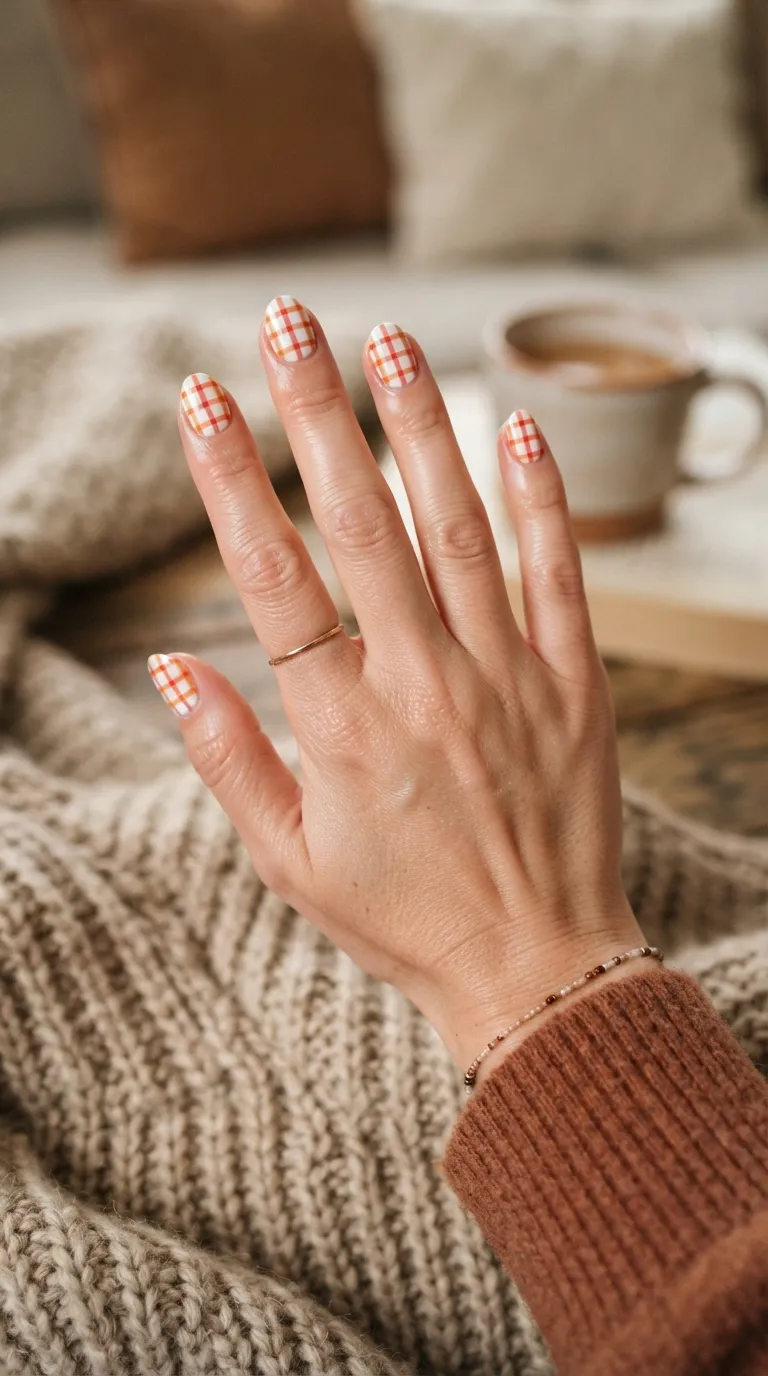 7. Gingham Print Nails
