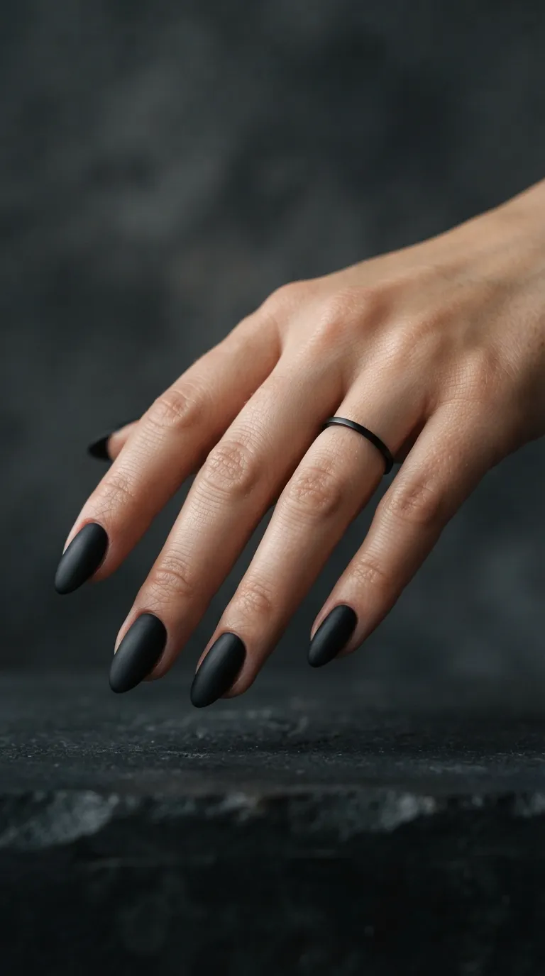 7. Matte Black Almond Nails