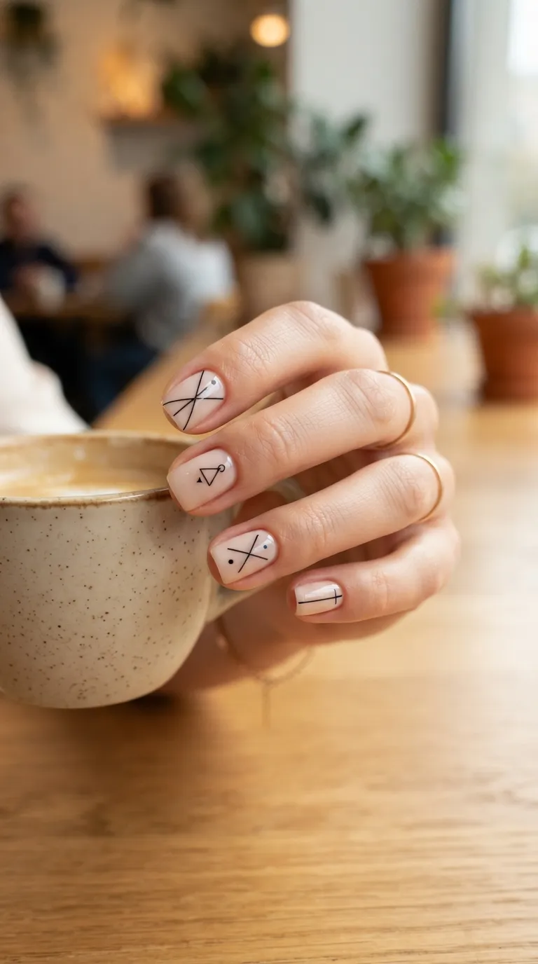 7. Minimalist Line Art Short Square Nails