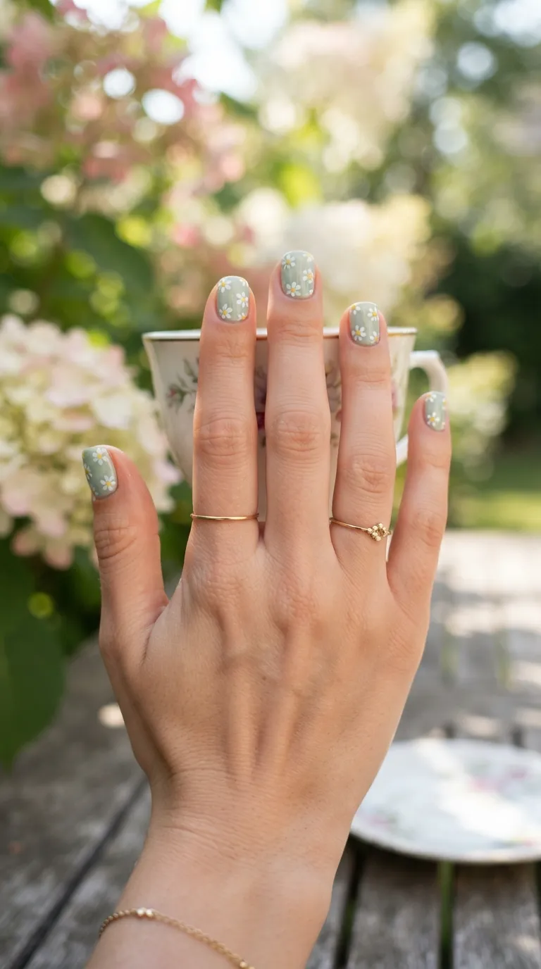 9. Floral Design Short Square Nails