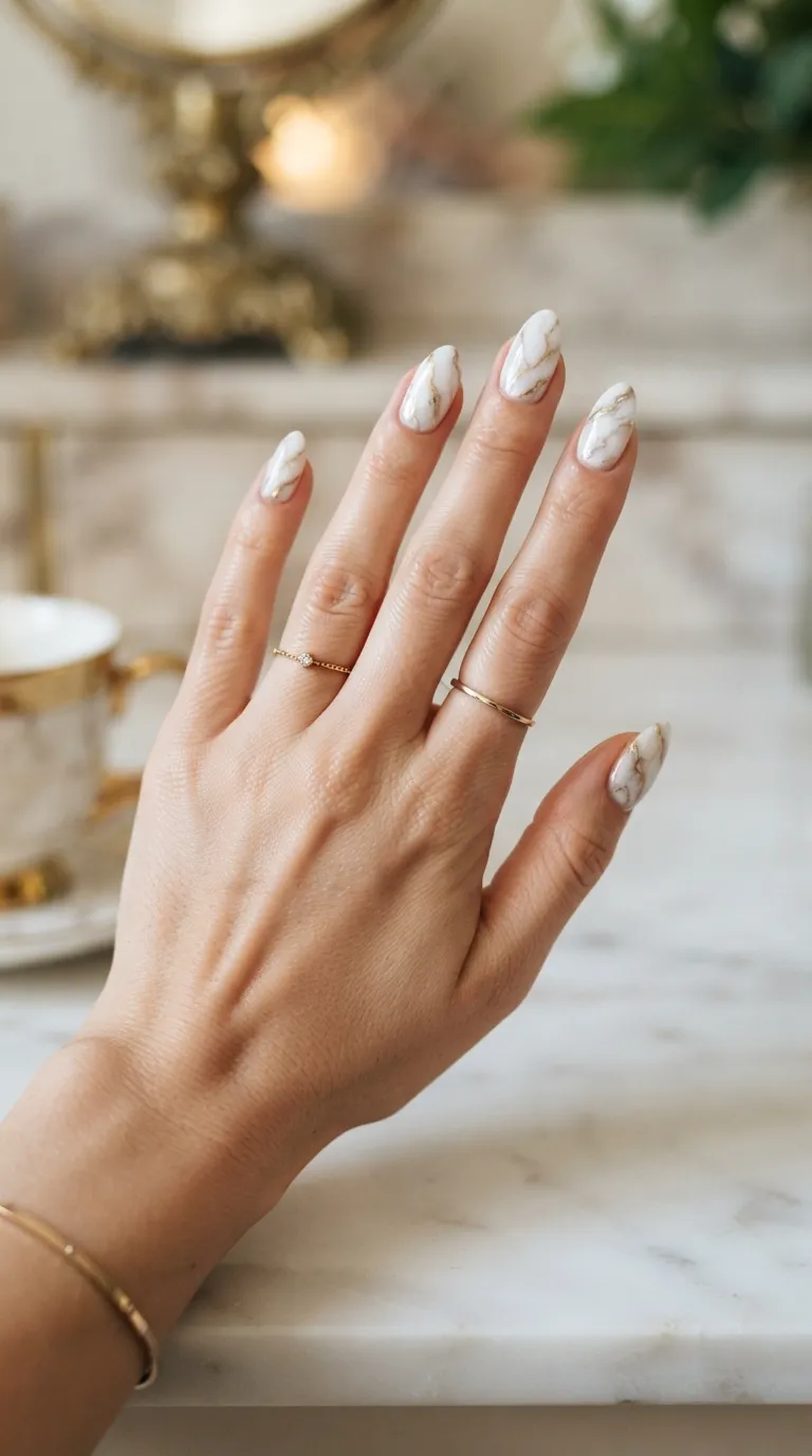 9. Marble Almond Nails
