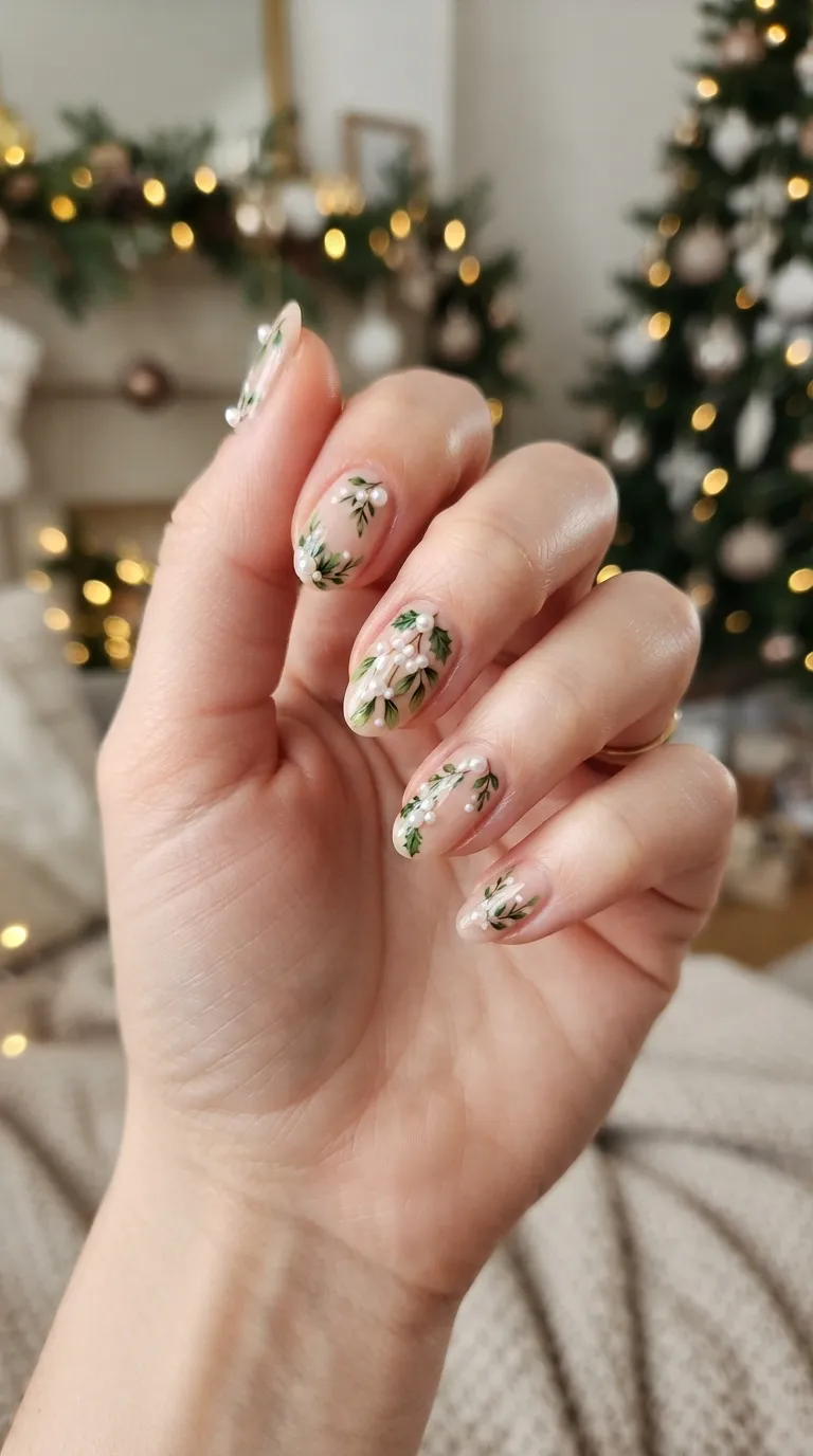 21. Mistletoe Accent Nails
