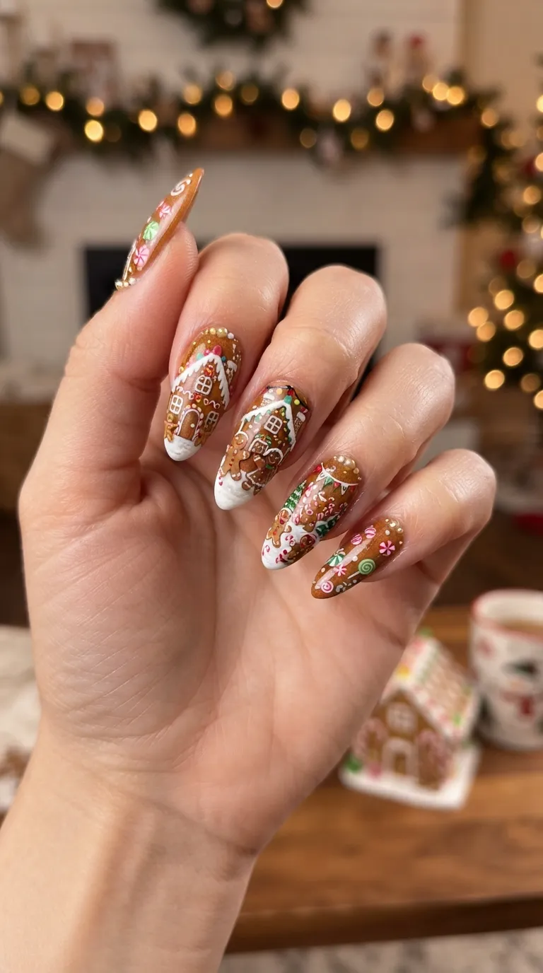 21. Gingerbread Glitter Nails