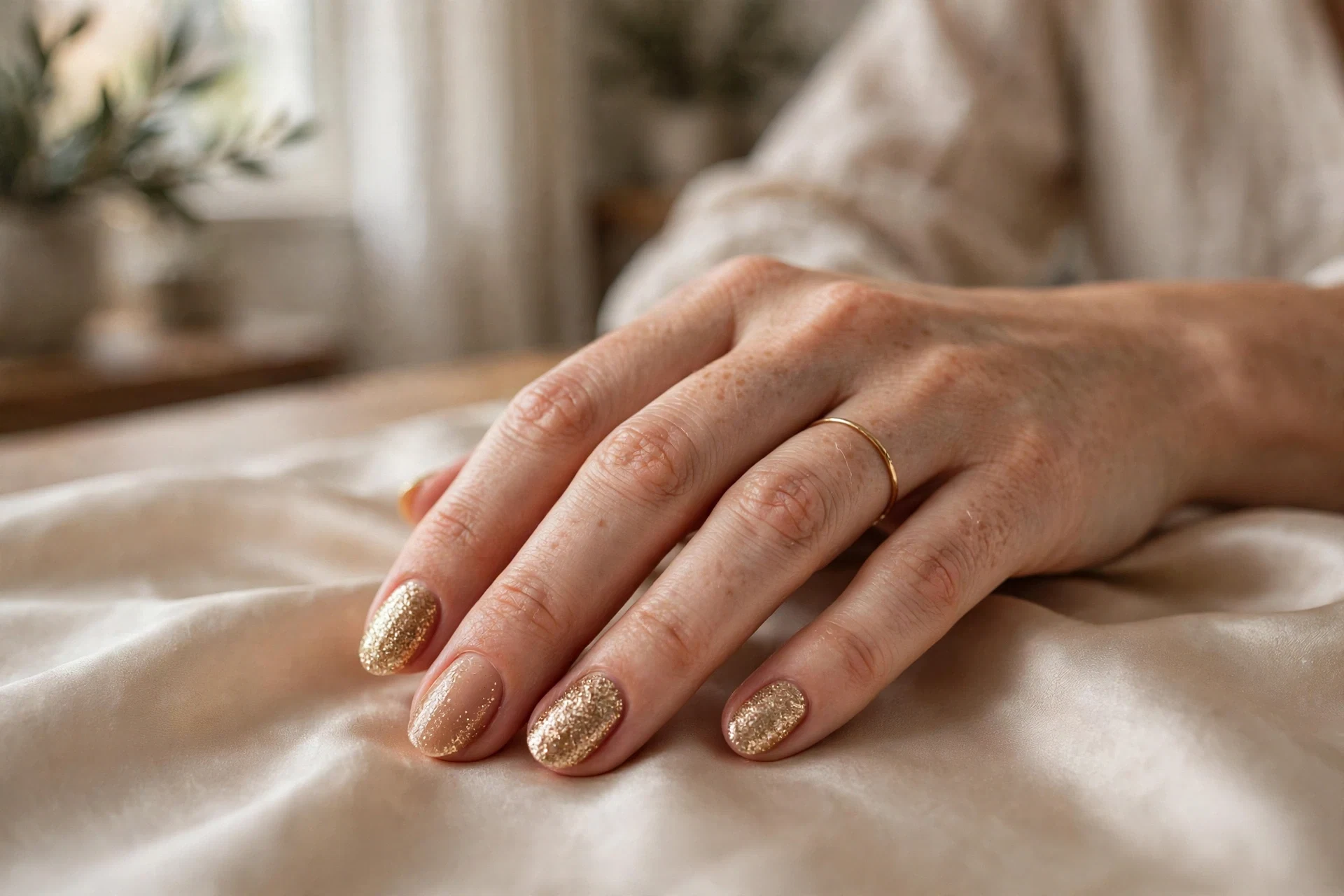 Classic Gold Glitter New Year’s Nails