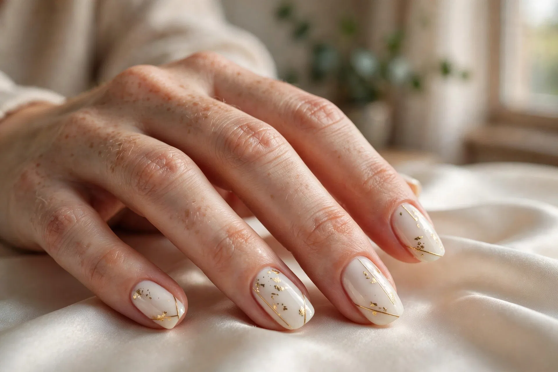 White and Gold Elegant Nails