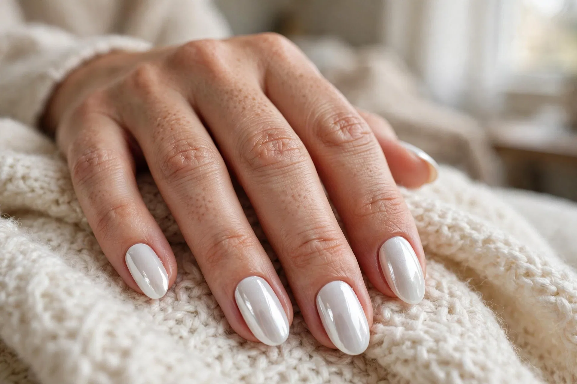 Arctic White Chrome Nails