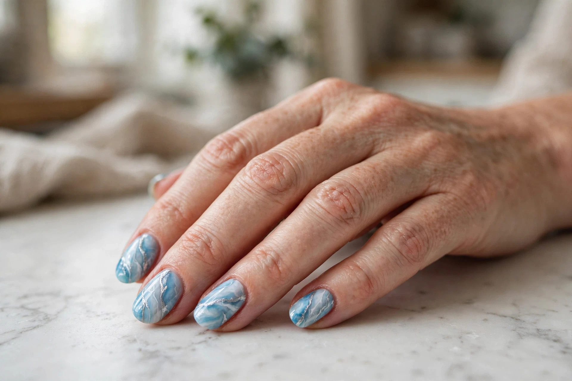 Glacier Blue Marble Nails