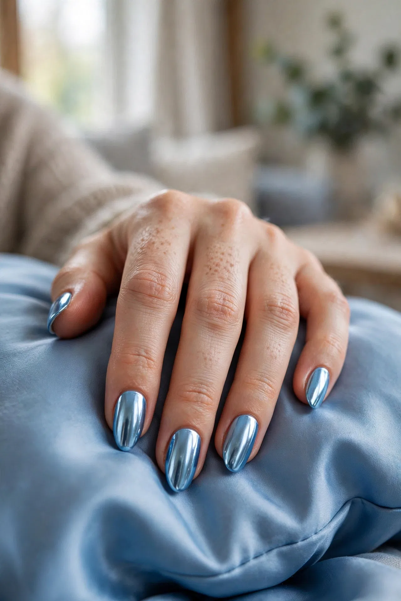 Icy Blue Chrome Nails