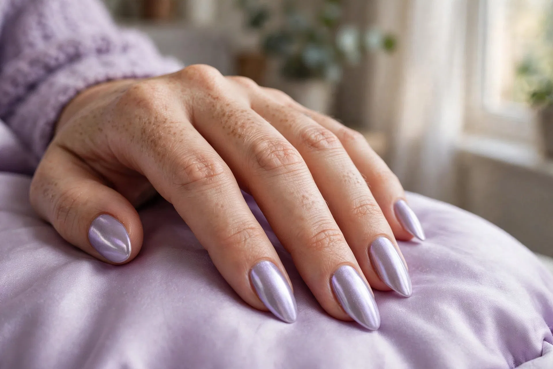 Icy Lilac Chrome Nails