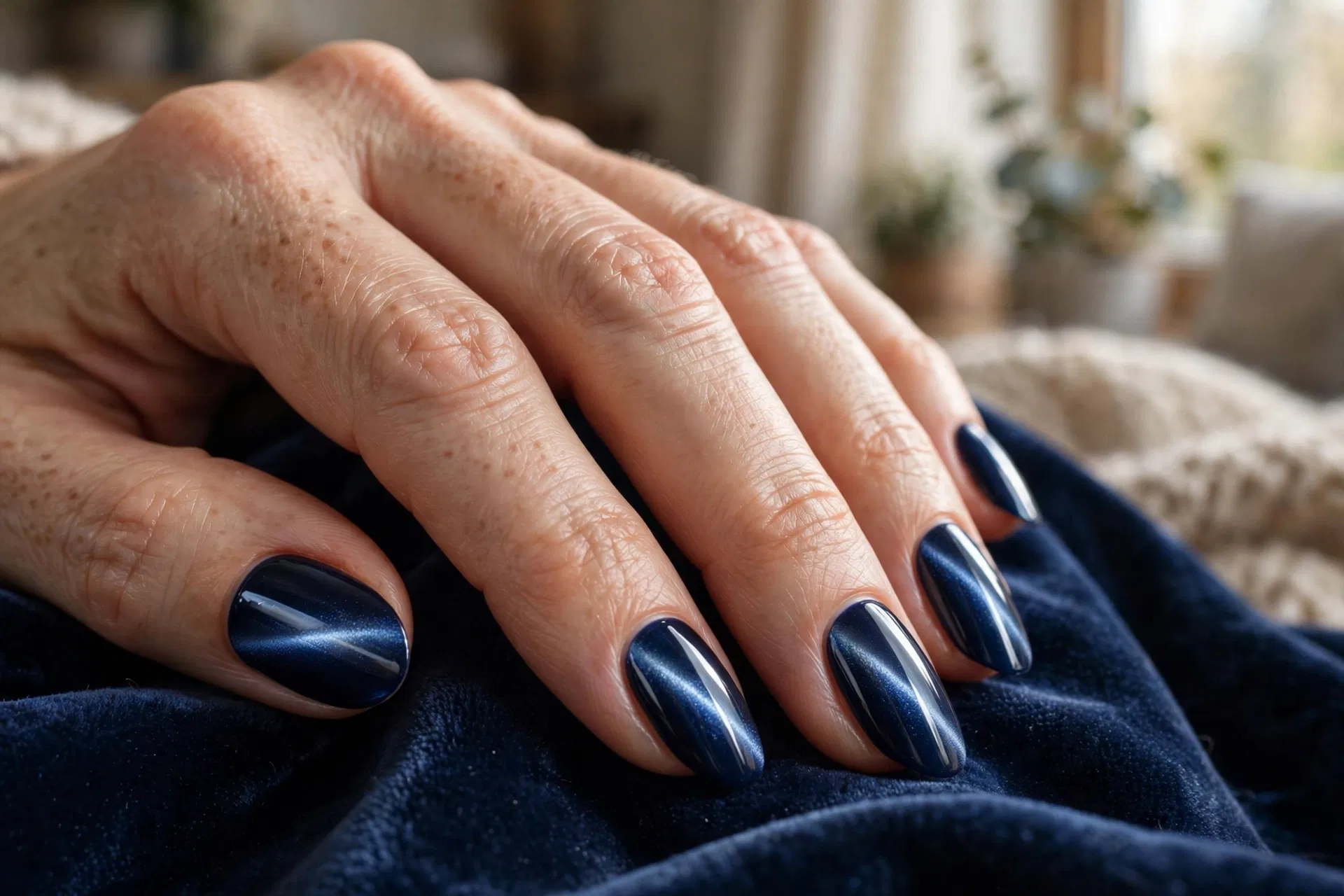 Midnight Blue Cat Eye Nails