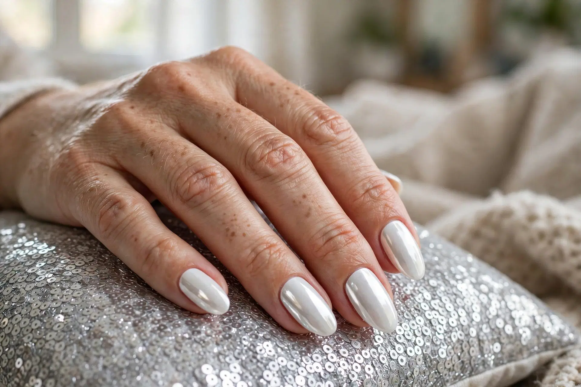 Arctic White Chrome Nails