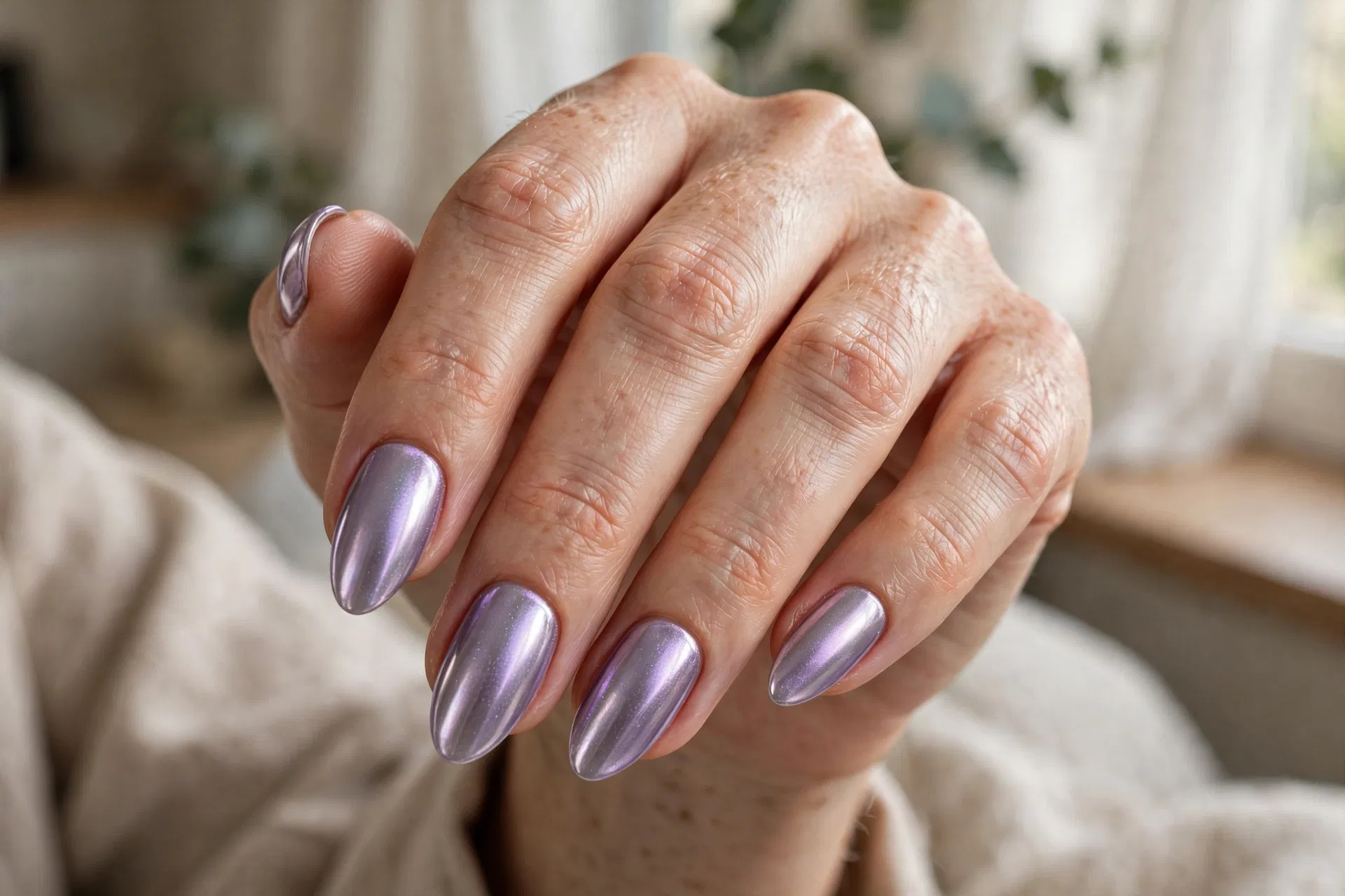 Icy Lilac Chrome Nails