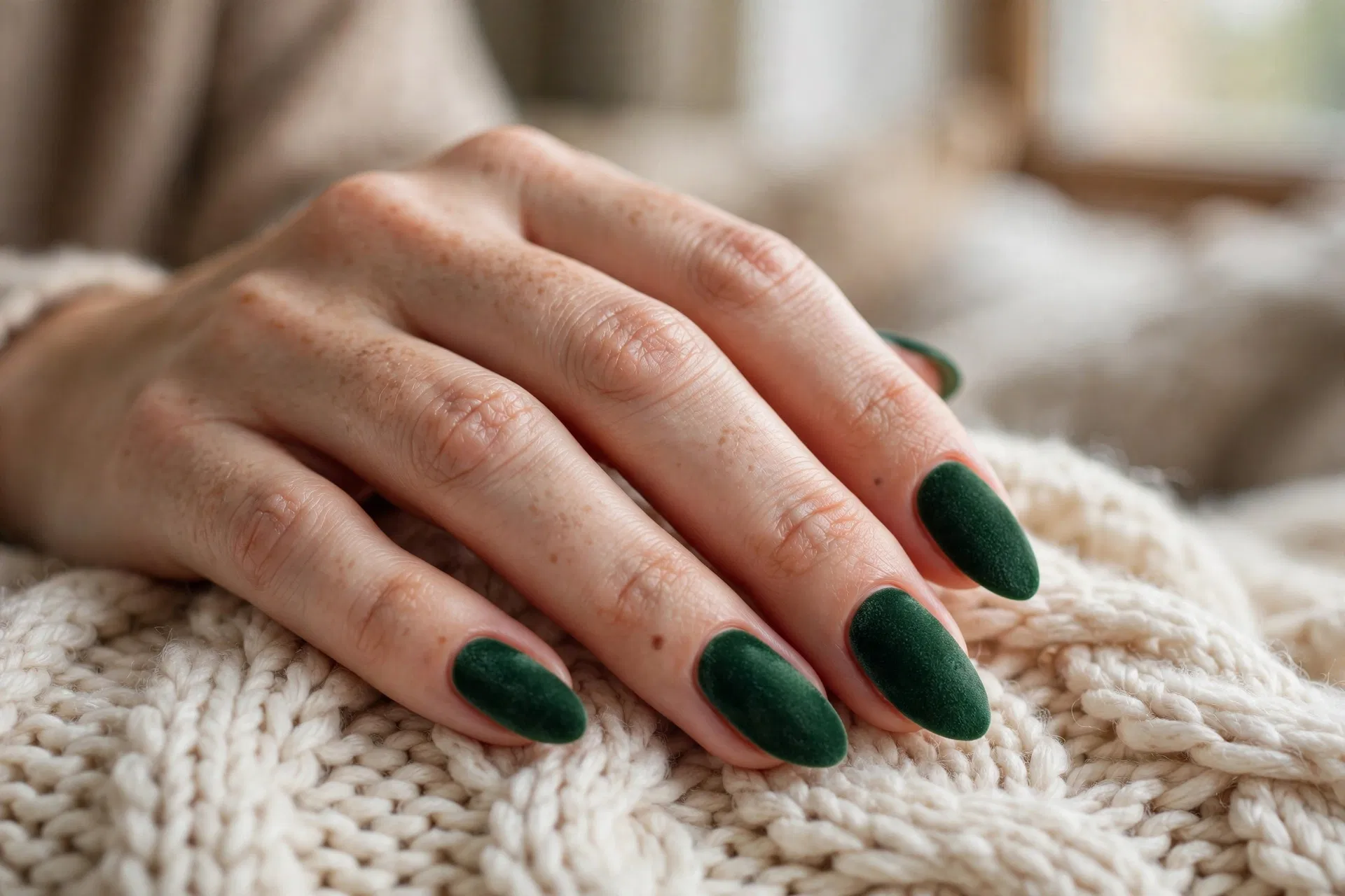 Forest Green Velvet Nails