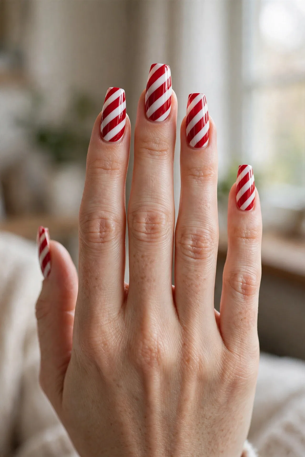 Red and White Candy Cane Nails