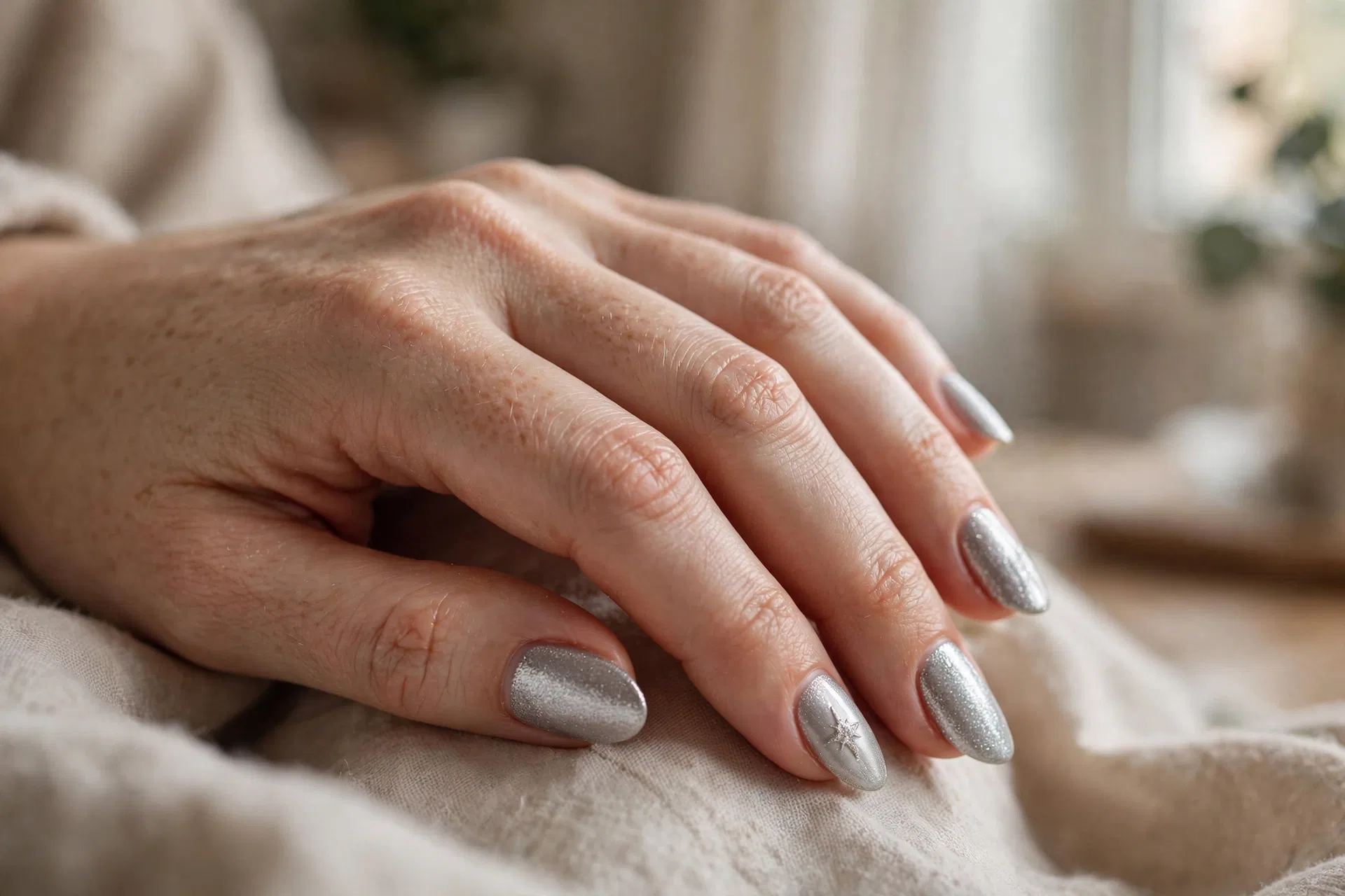 Silver Star Accent Nails