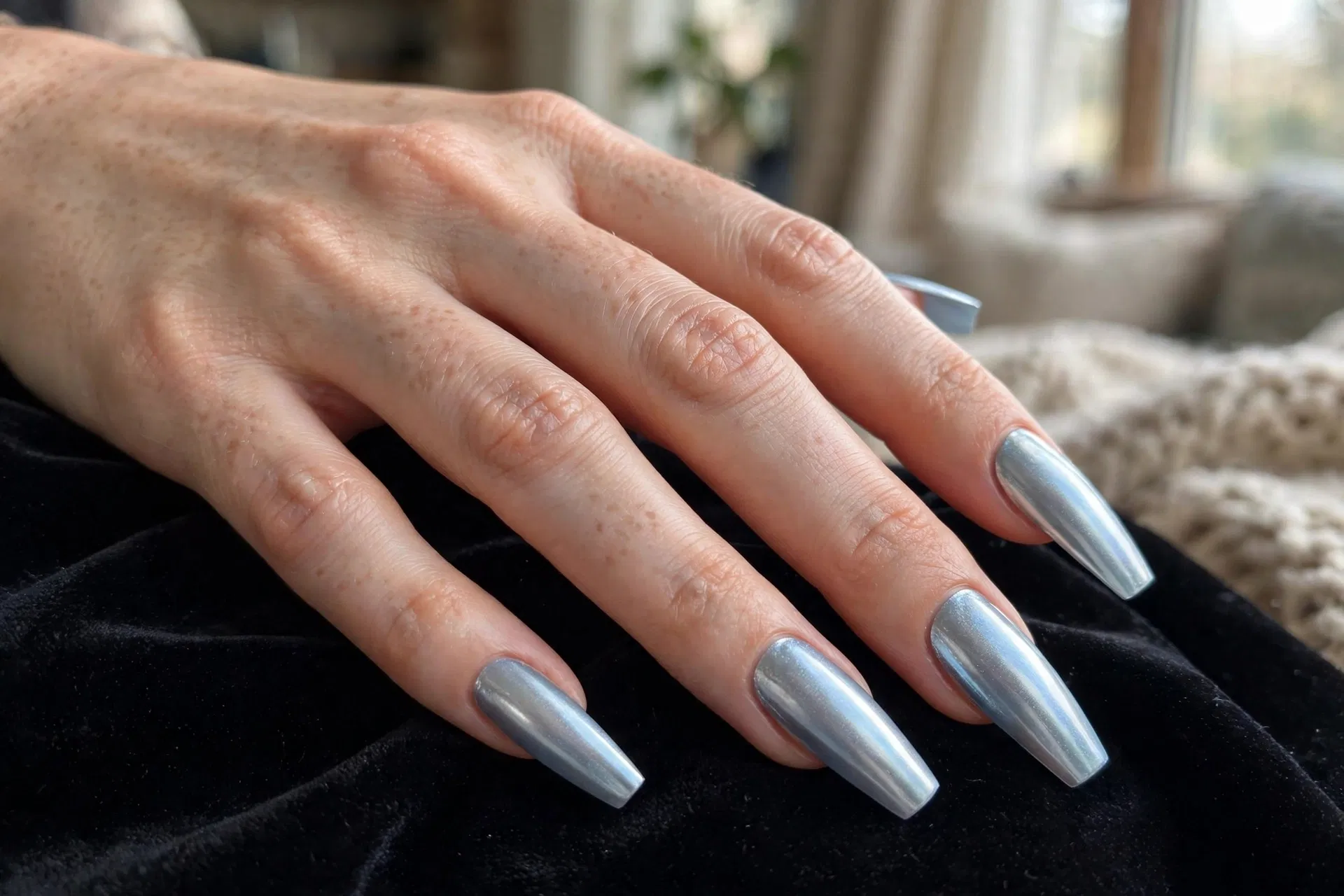 Icy Chrome Coffin Nails
