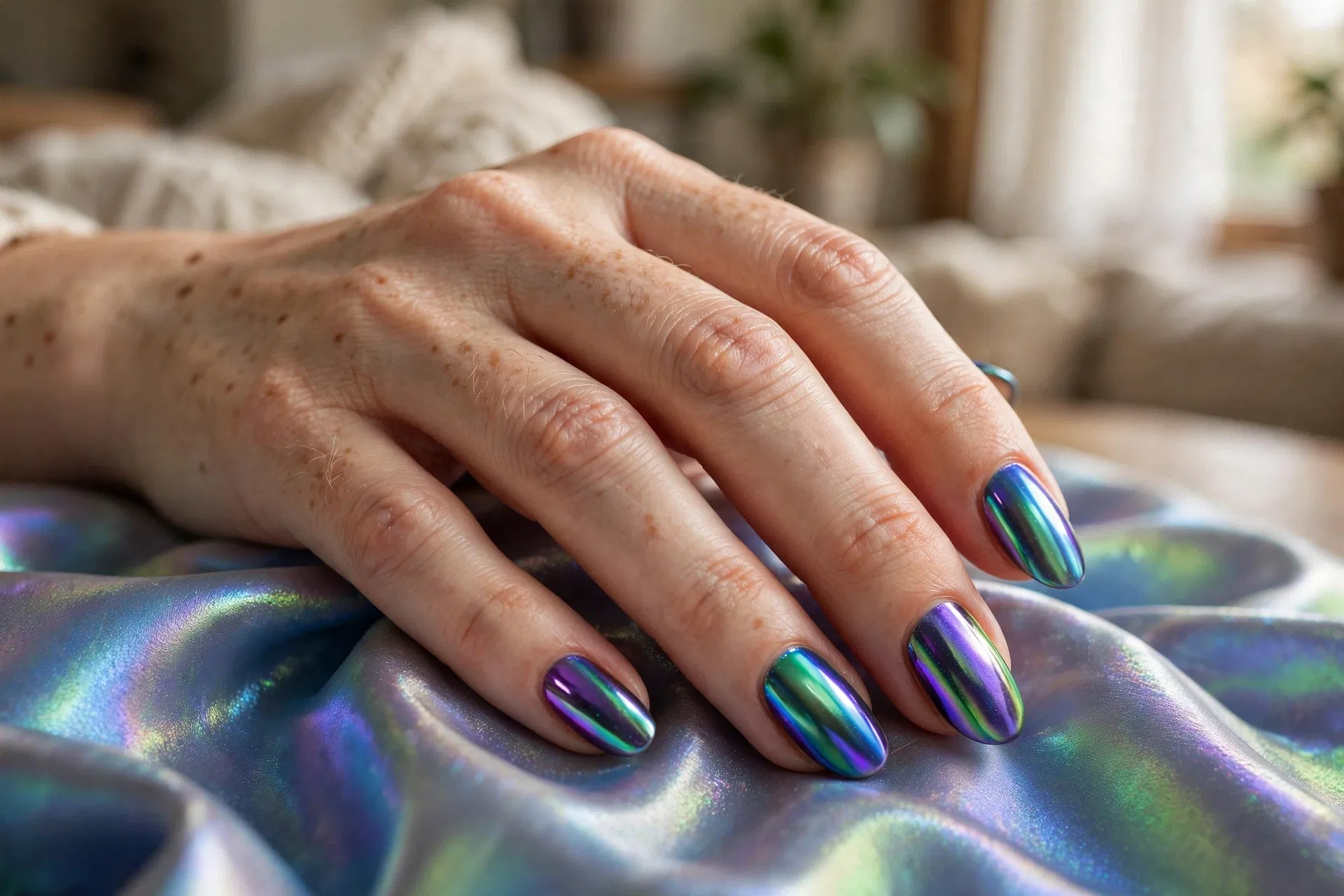 Blue Aurora Chrome Nails