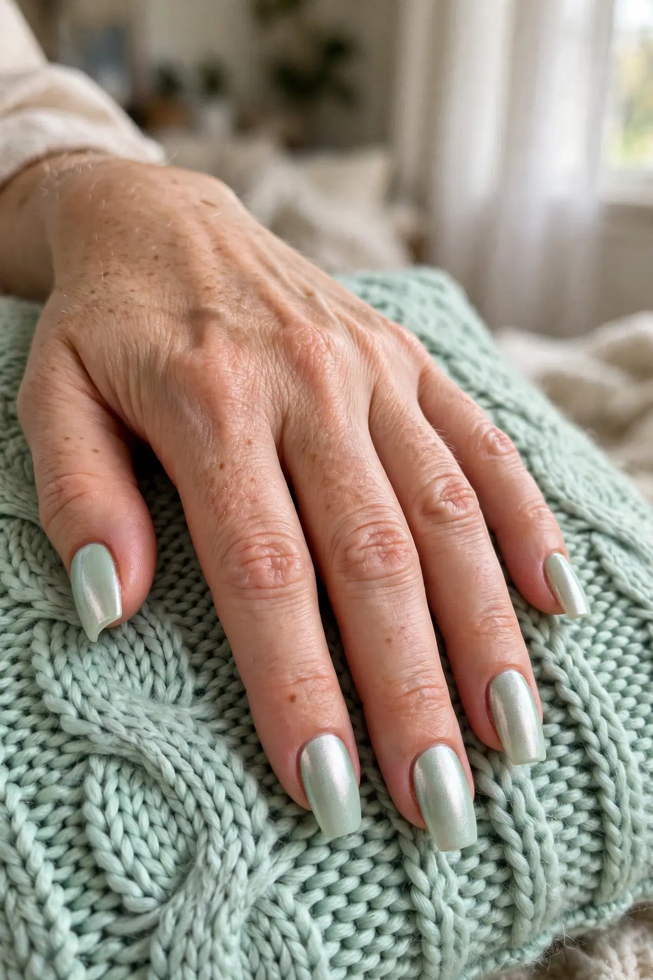 Frosted Mint Chrome Nails