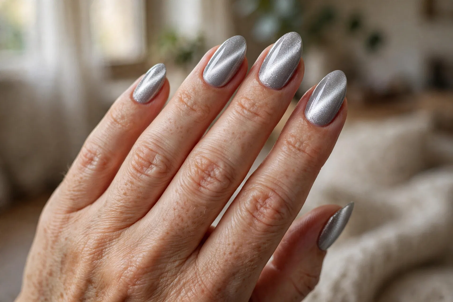 Icy Silver Cat Eye Nails