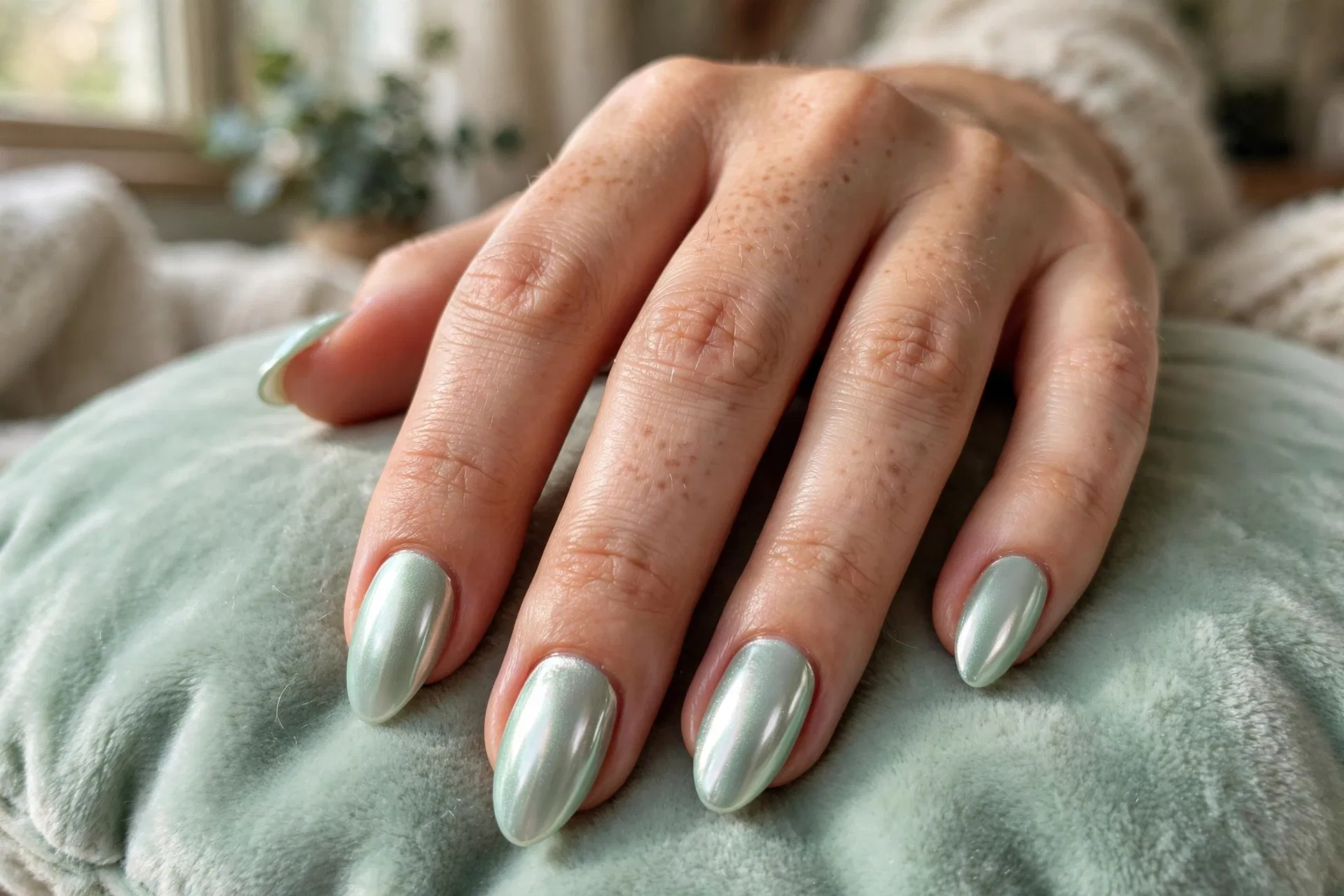 Frosted Mint Chrome Nails