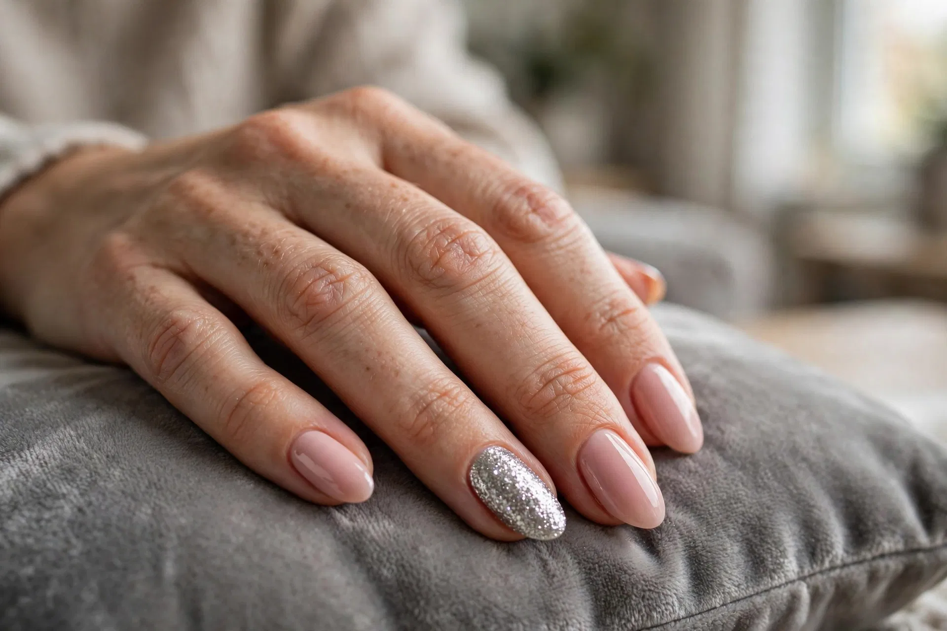 Silver Glitter Accent Nail