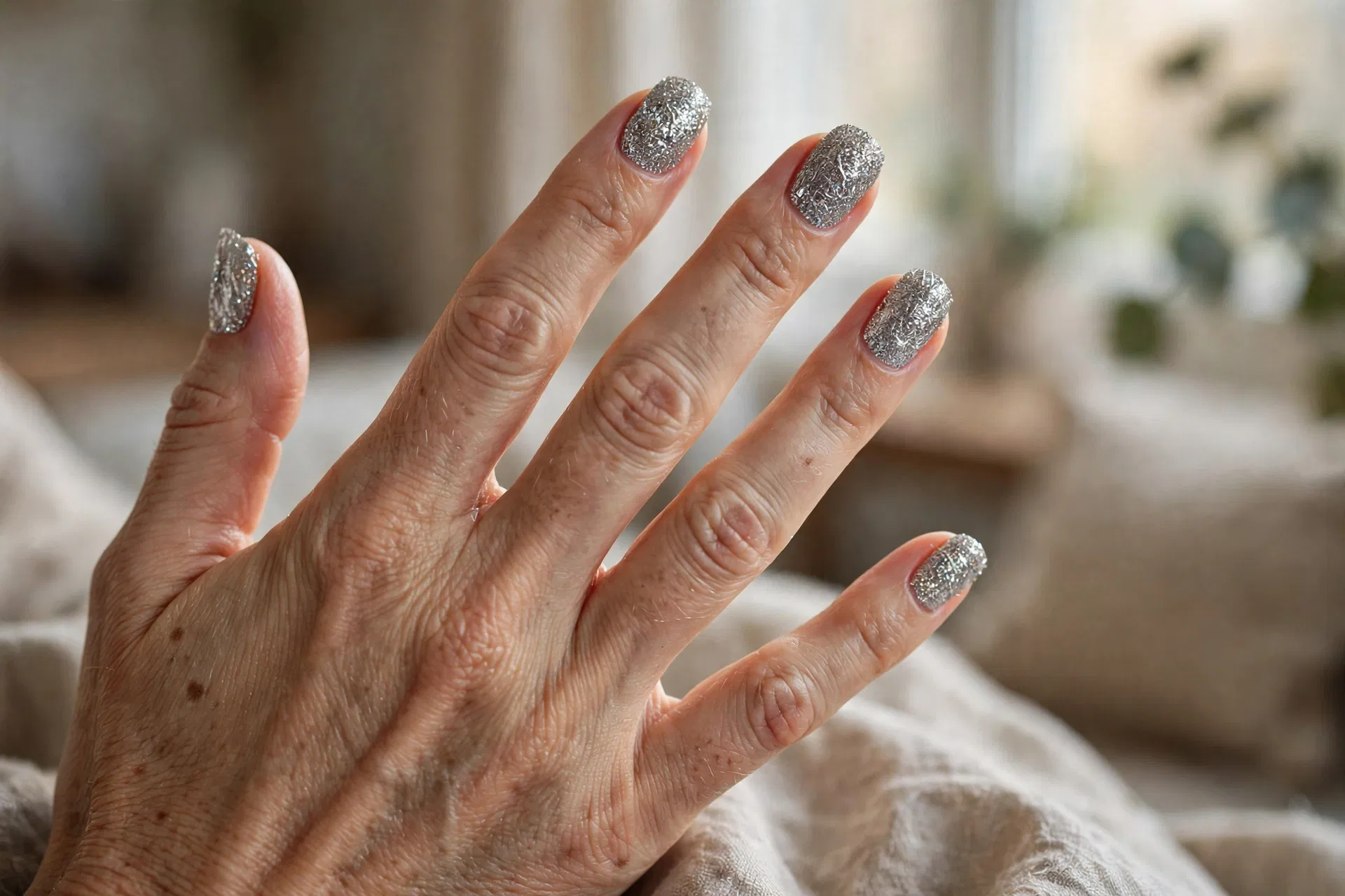Silver Tinsel Glitter Nails