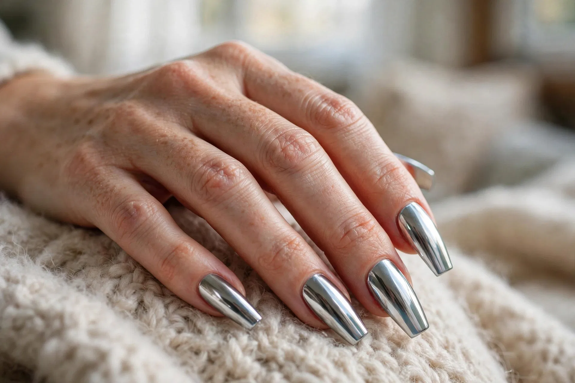 Icy Chrome Coffin Nails