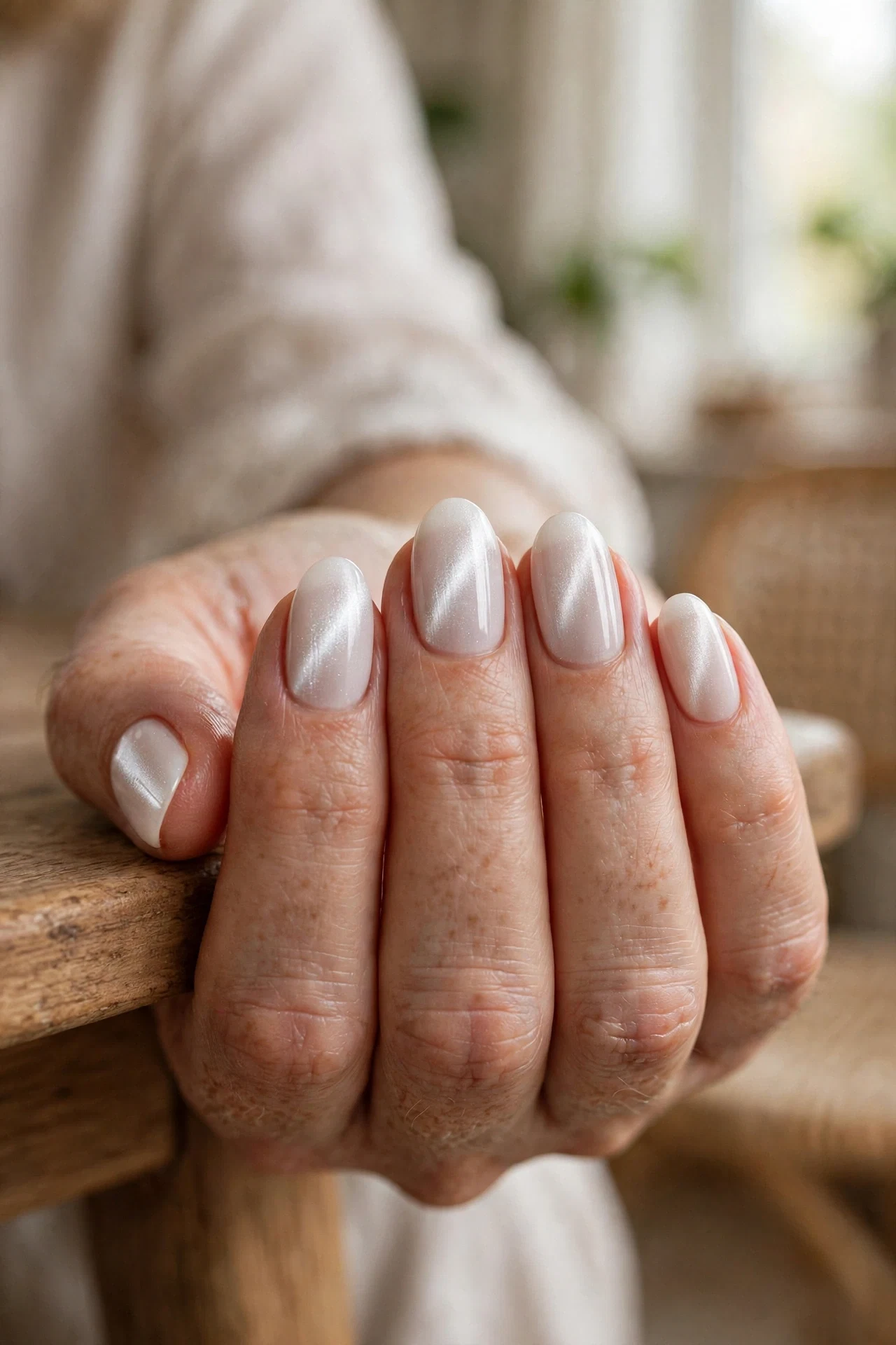 Pearl White Cat Eye Nails