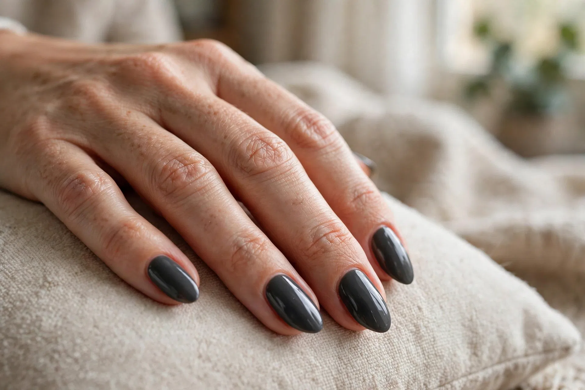 Charcoal Gray Almond Nails