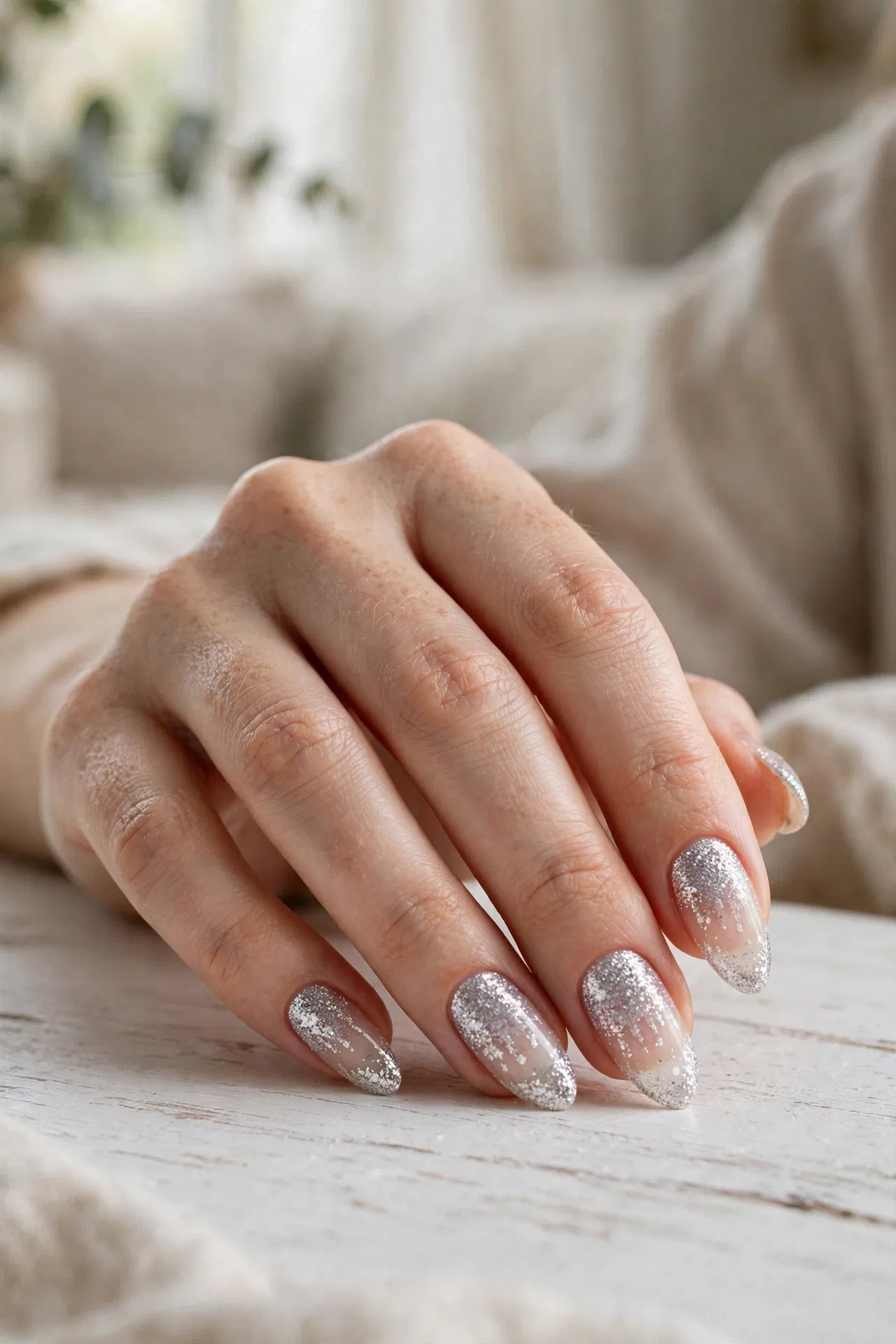 Silver Snow Glitter Fade