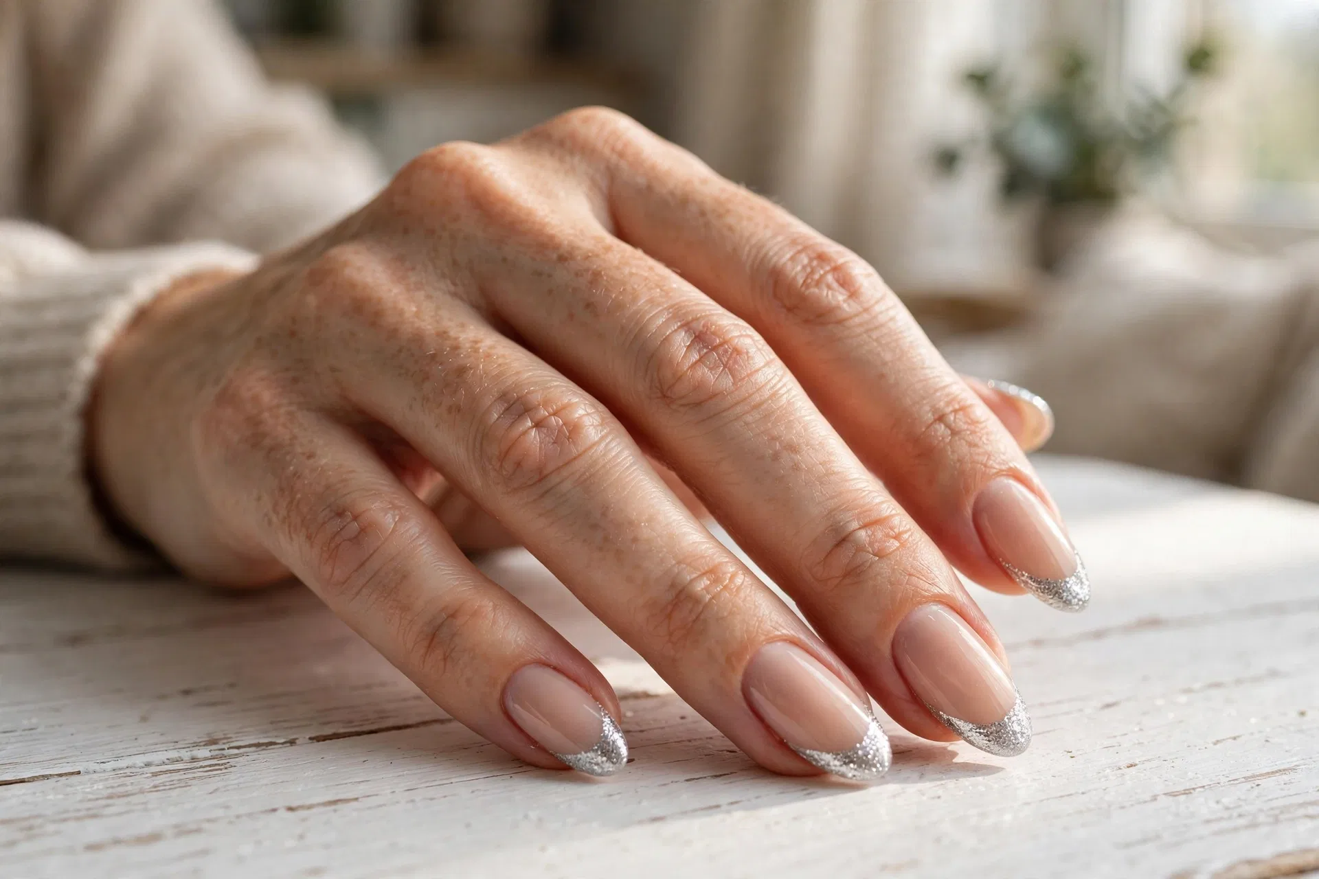 Silver Glitter French Tips