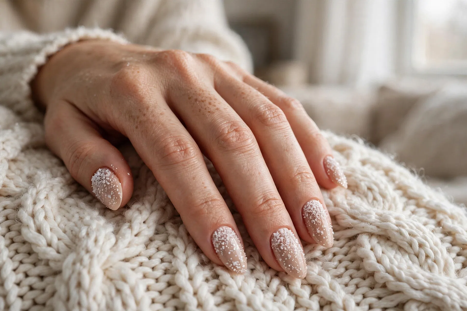Snow Dusted Nude Nails