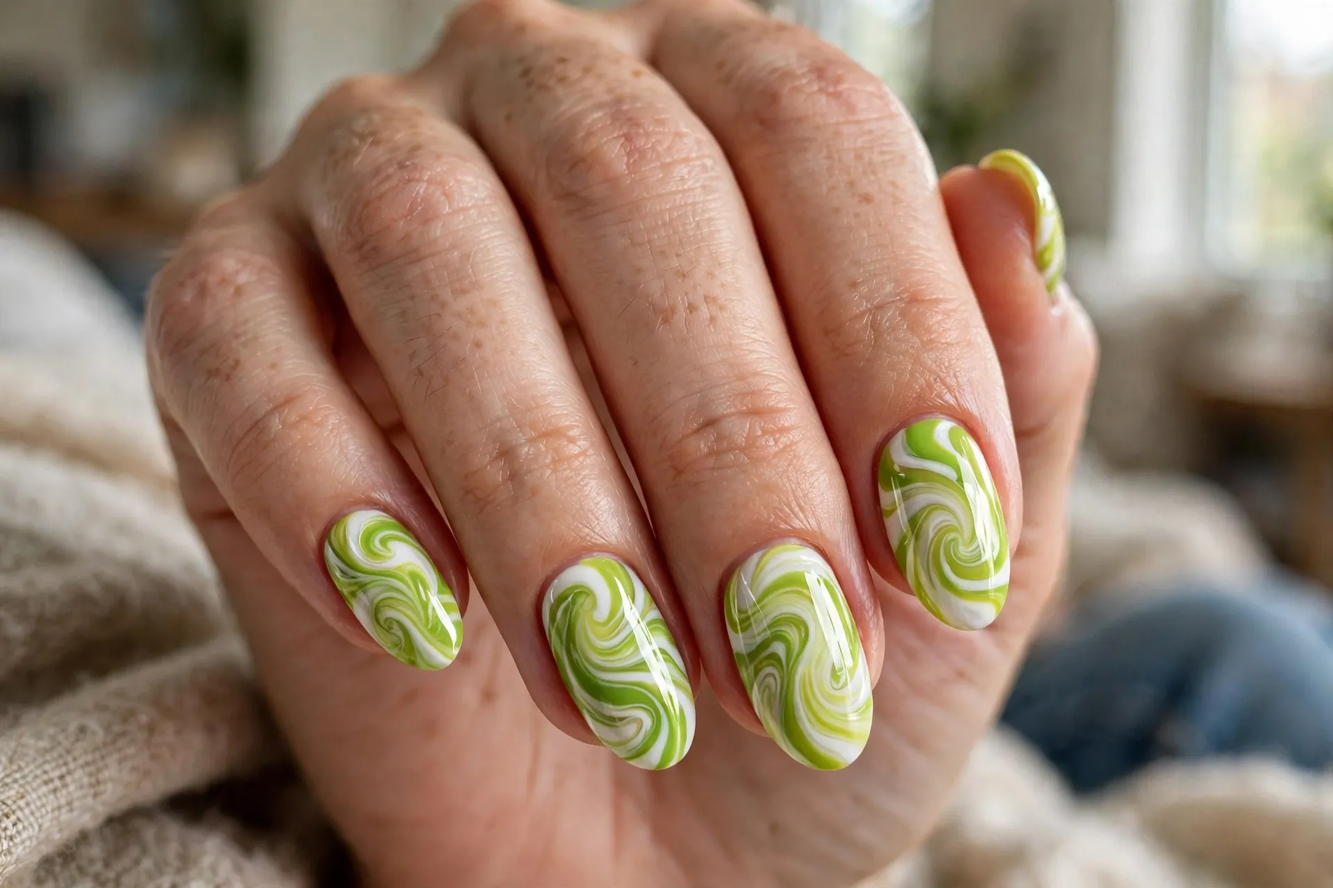 Lime and White Swirls