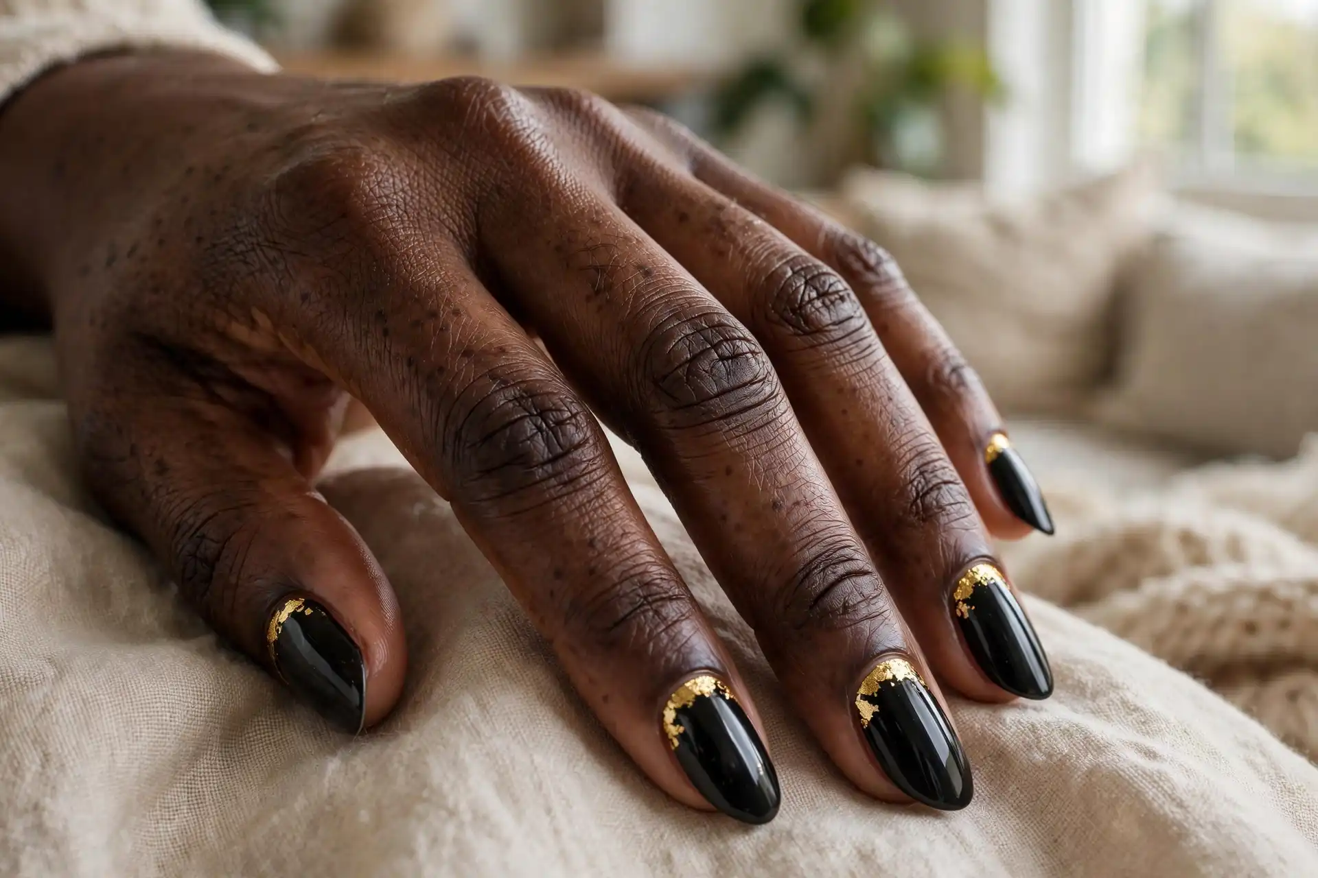Black with Gold Cuticles